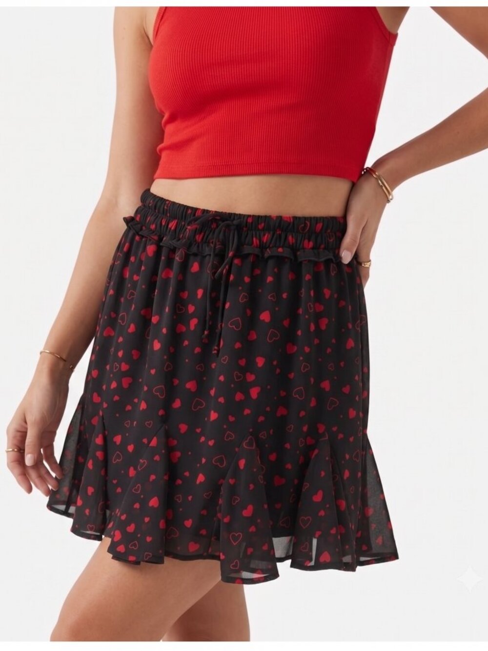 Francesca's Heart Print Chiffon Mini Skirt Sz‎ M Jun & Ivy Coquette Romantic